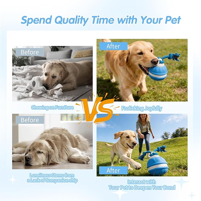 Moving Interactive Dog Toy - Automatic Rolling Wobble Ball for Indoor Play, Keeps Aggressive Chewers Busy, Interactive Fetch Toy for Small & Large Dogs, Puppies, and Adult Cats (Orange)