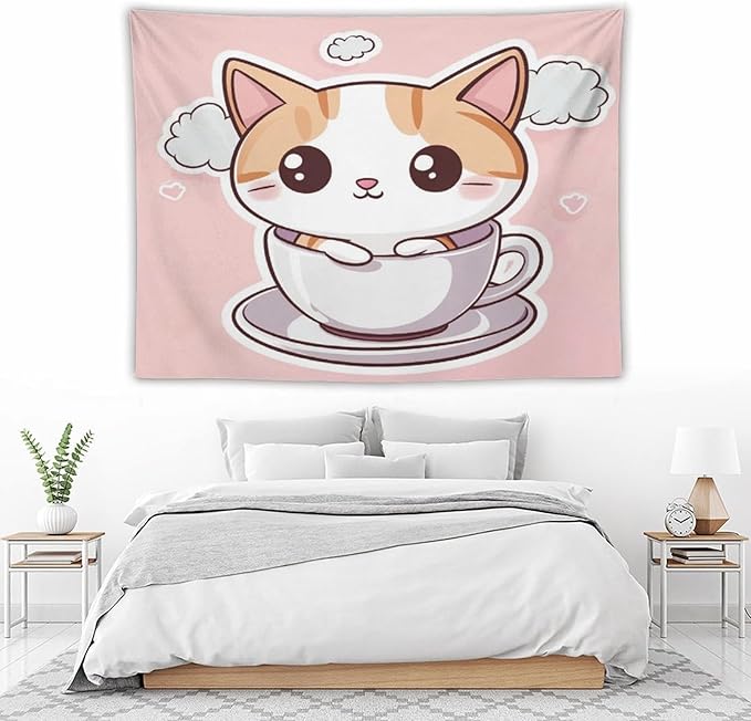 MaSiledy Wall Tapestry Kawaii Cat Tapestry Cat Mom Gifts Tapestry for Bedroom Aesthetic Wall Art Home Decoration for Bedroom Living Room Dorm 60"x80" Tapestries for Bedroom Living Room Dorm