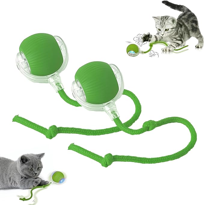 Smart Automatic Rolling Pet Ball, Interactive Electric Toy with Smart Sensor & Auto-Dodging, 6 Hours Playtime Rechargeable for Dogs & Cats (Green,2pcs)