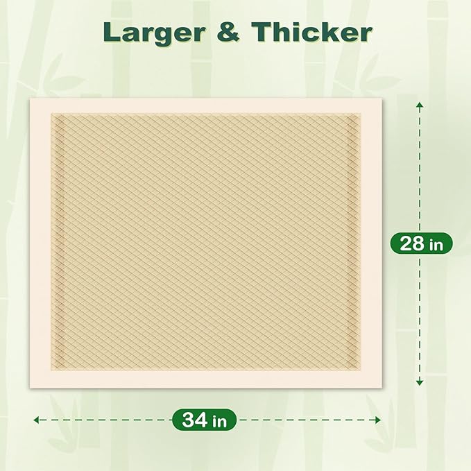 MIZOK Dog Pee Pads Extra Large 28"x34", Bamboo Puppy Pads Super Absorbent & Leak-Proof, 4-Corner Adhesive Tabs, Wee Wee Pads for Dogs, Superior Odor Protection, XL (50 Counts)