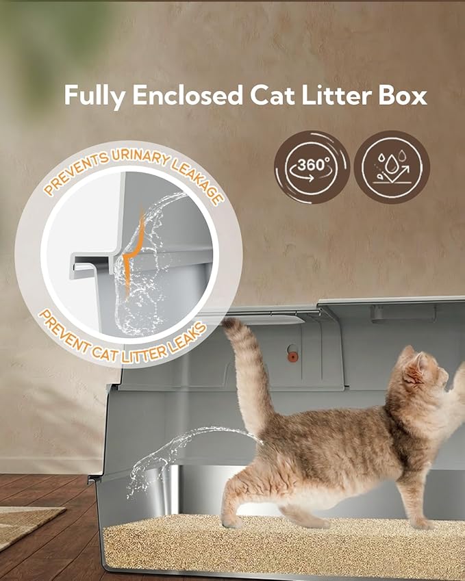 Soulbond XXXL Stainless Steel Litter Box with Lid, 27.5" L x 19.7" W x 16.5" H Large Covered Metal Jumbo Cat Litter Box Enclosed for Large and Multi-Cat Families, Easy to Clean
