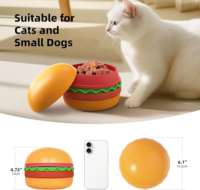 5-in-1 Dog Bowls Set, 6.1 inch Cute Colorful Hamburger-Shaped Dog Food Bowl Stackable for Easy Storage and Travel, Cat Bowls for Food and Water, Pet Bowls Suitable for Small and Medium Dogs (Orange