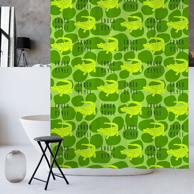 Cartoon Crocodile Shower Curtain,Green Cute Wild Animals Shower Curtains,Funny Waterproof Polyester Crocodile Bathroom Decor Accessories,72x72 in