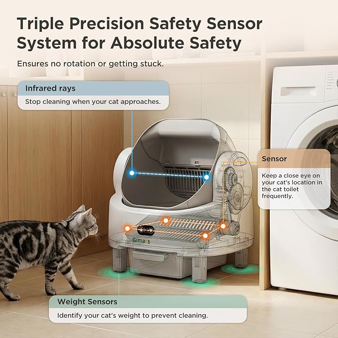 Gimars Open Top Design Self Cleaning Litter Box, Automatic Cat Litter Box for Multiple Cats & Senior Cats, App Control with Safety Sensors, Low Odor, Includes Trash Bags & Litter Mat