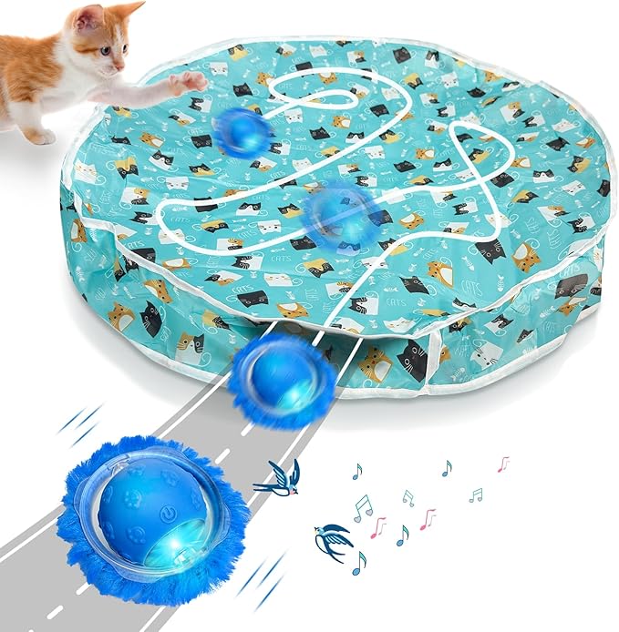 Interactive Cat Toys for Indoor Cats - Automatic Cat Toys for Bored Indoor Adult Cats in Pouch, Rechargeable Motion Activate Bird Chirping Hide and Seek Kitten Ball Toy, Mouse Catching Game for Kitten