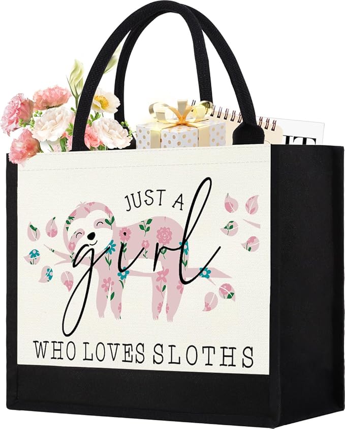 Canvas Tote Bag for Women, Cute Sloth Gifts for Sloth Lover, Animal Lover Gift Aesthetic Bag Reusable Grocery Bag, Birthday Christmas Gift for Mom Daughter Friends Sisters Bestie Who Loves Sloths