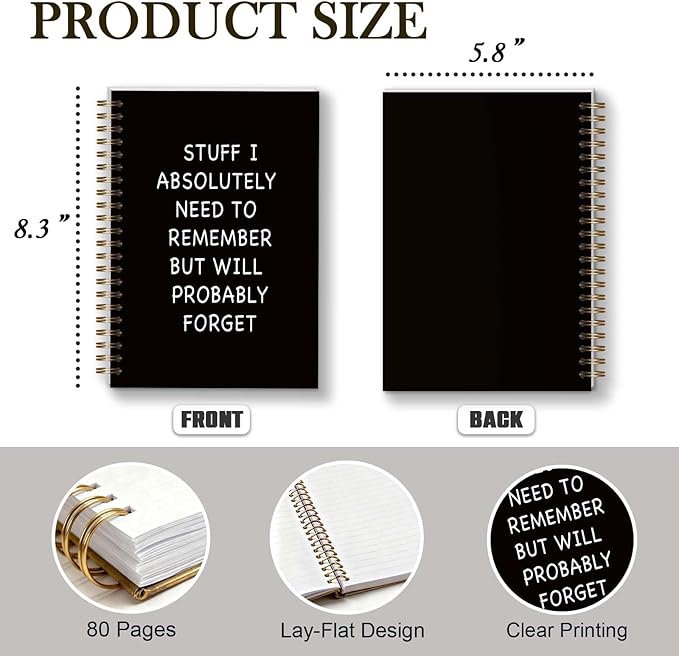Funny Spiral Notebook, Funny Gifts for Coworker Women Men, Black Hardcover Notebook for Work, 5.5x8.3 Inch - A19