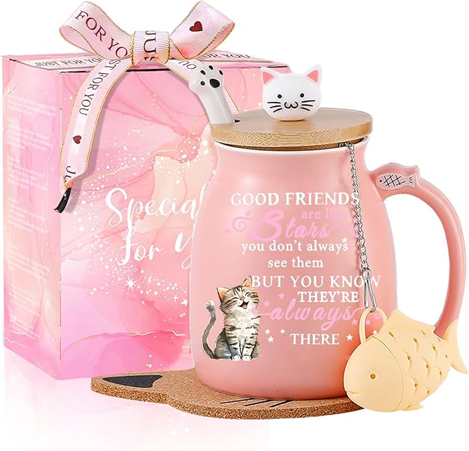Friendship Gifts for Women Cat Mug Unique Birthday Gifts for Women Cute Stuff Kawaii Tea Cup Christmas Gift Bestie Friend Gift For Woman Cat Lovers hemed Gifts for BFF Coworker Sister