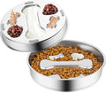 Stainless Steel Slow Feeder Dog Bowls,Slow Food Bowl for Dog & Cat - 2 Cups Capacity,Bone-Shaped Design Pet Food Holder,Metal Non-Slip Lick Plate,Puzzle Maze Dish for Small Sized Breeds