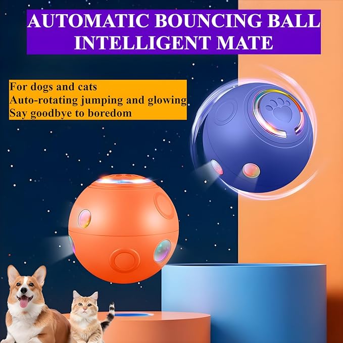 Upgraded Automatic Cat Ball Dog Toy, Smart Rolling Ball Toy for Dog Cat, Electric Balls for Self Moving Interactive Cat Toys (Orange)