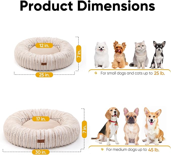 FUKUMARU Small Dog Bed, Gradient Color Donut Dog Beds for Anxious Puppies, 25 inches Calming Orthopedic Dog Beds, Round Pet Beds with Washable Cover, Cute Cat Bed for Indoor Cats, Camel