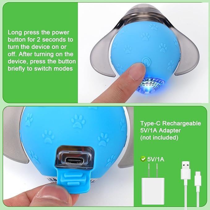 BABORUI Interactive Cat Toy Ball - Automatic Interactive Cat Toys for Indoor Cats with 2 Tails, 3 Speeds Rechargeable Cat Enrichment Toys for Small/Medium/Large Cats to Keep Them Busy