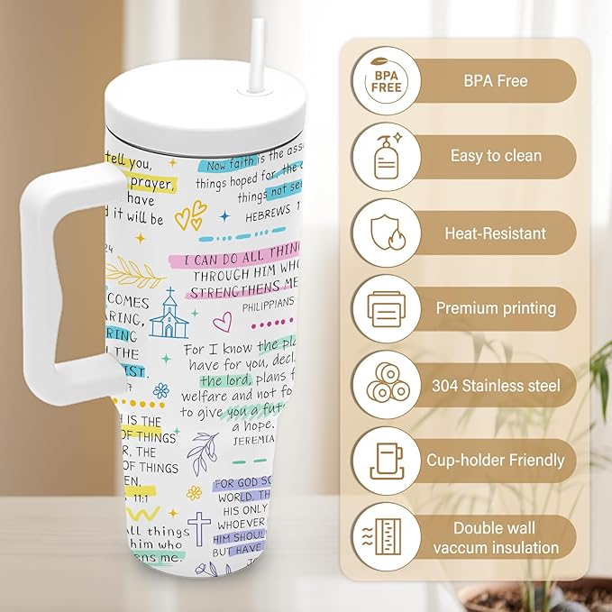 Christian Tumbler With Handle 40 Oz, Inspirational Christmas Tumbler For Women, Christian Gifts For Women Mom Wife Friends Coworkers, Christmas Coffee Insulated Cup