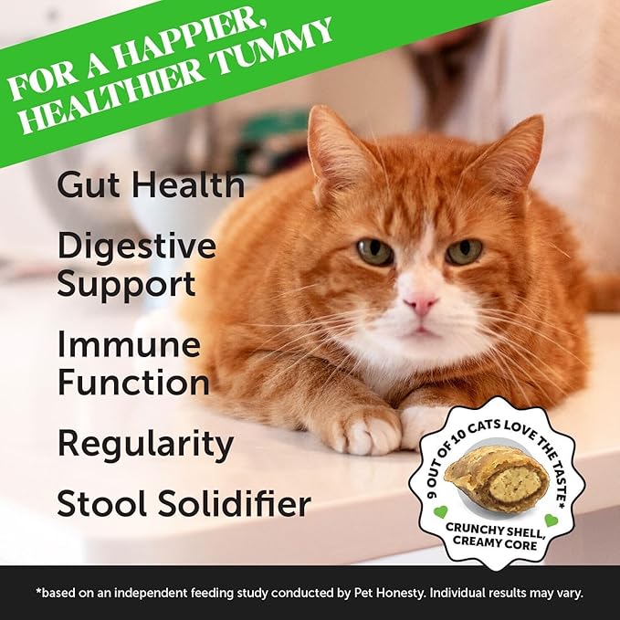 Cat Probiotics Gut + Immune Health Chews – Crunchy & Creamy Cat Treats for Digestive Health, Gut Flora & Constipation Relief – Supports Immunity, Regularity, & Healthy Digestion, 30-Day Supply Chicken