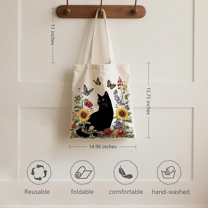Aesthetic Canvas Tote Bag for Women - with Magnetic Snap Closure & Zipper Inner Pocket Reusable Bag for Shopping