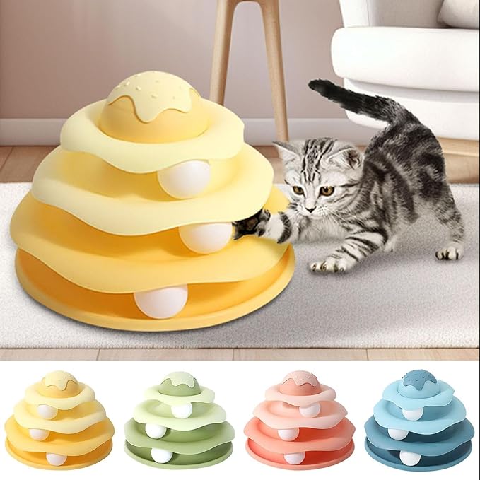 Cat Ball Track Toy, Cat Ball Tower, Multi-Level Design Cat Ball Track Toy, 3 in 1 Automatic Interactive Kitten Toy, Easy to Disassemble, Easy to Clean, Meet Your Cat's Exercise Needs (Blue)