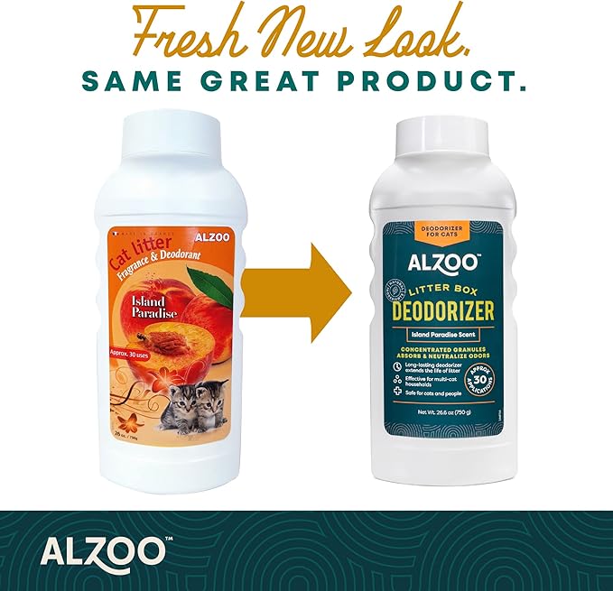 ALZOO Cat Litter Deodorizer, Concentrated Granules Absorb & Help Neutralize Odors, 100% Plant-Based Active Ingredients, Up To 30 Uses, Island Paradise Scent, 26.6 Oz.