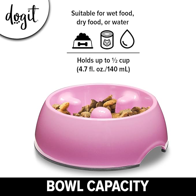 Dogit Dog Bowl Slow Feeder, Pink, XS, Non-Slip Base, Easy to Clean, Promotes Healthy Eating