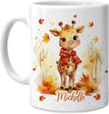 Hyturtle Personalized Fall Giraffe Maple Leaves Coffee Mug - Birthday Gifts For Giraffe Lovers - Fall Autumn Decor Gifts For Farmhouse Thanksgiving - Custom Name 11oz White Ceramic Coffee Tea Mug