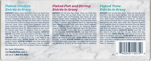 Blue Buffalo Tastefuls Flaked Wet Cat Food Variety Pack, Made with Natural Ingredients, Tuna, Chicken, Fish & Shrimp, 3-oz Cans (12 Count, 4 of Each)