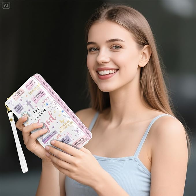 Christian GIfts For Women, Womens Wallet, Pink Christian Wristlet Wallet For Women, Child Of God Card Holder Purse, Birthday Christmas Graduation Gifts For Women, Religious Office Daily Purse
