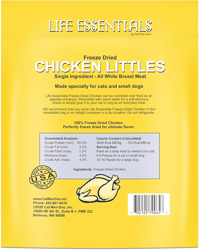 Life Essentials Chicken Littles Freeze Dried Chicken Cat & Small Dog Treats, Healthy Single Ingredient Training Treats & Cat Snacks, Perfect Bite Size, Made with Real Chicken – 5 oz