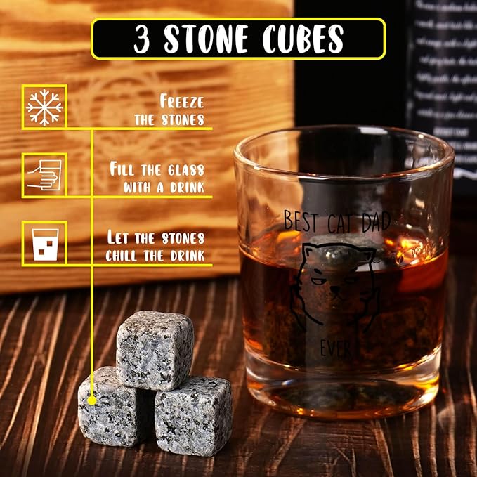 Ithmahco Cat Dad Gifts for Men, Cat Lover Gifts for Men, Funny Whiskey Set for Cats Lovers Man Christmas Birthday, Christmas Cats Themed Whiskey Gift for Man