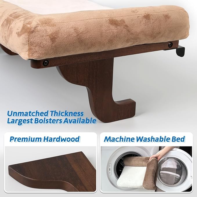 Zakkart Cat Perch for Window Sill with Bolster - Orthopedic Hammock Design with Premium Hardwood & Robust Metal Frame - Cat Window Seat for Large Cats and Kittens - Dark Stained Wood Brown Bed, 24''W