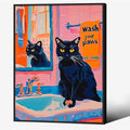 Black Cat Wash Your Paws Fun Wall Art Funky Colorful Bathroom Animal Poster Playful Kitsch Dopamine Aesthetic Canvas Pictures 12x16 inch Black Framed for Bathroom Wall Decor
