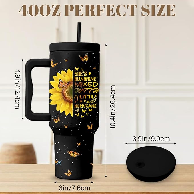 Sunflower Gifts For Women, Positive Tumbler With Handle 40 Oz, Sunflower Tumbler For Women Sister Best Friends, Christmas Gifts, Christmas Travel Coffee Insulated Cup