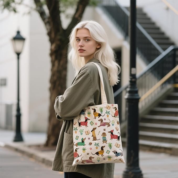 Aesthetic Canvas Tote Bag for Women - with Magnetic Snap Closure & Zipper Inner Pocket Reusable Bag for Shopping