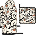 Boho Floral Pot Holders and Oven Mitts Set, Cute Black and Beige Kitchen Mitts for Oven,Non Slip Heat-Resistant Vintage Baking Gloves Hot Pads, Baking Gifts for Women