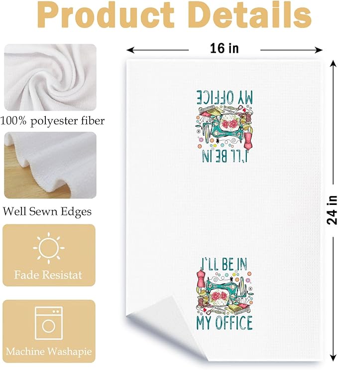 Retro Quilter Kitchen Towels, Quilting Gifts for Quilters Dish Tea Towels, Sewing Lover Gifts for Women, I'll Be in My Office Decorative Hand Towel for Bathroom Kitchen, 16x24 Inch