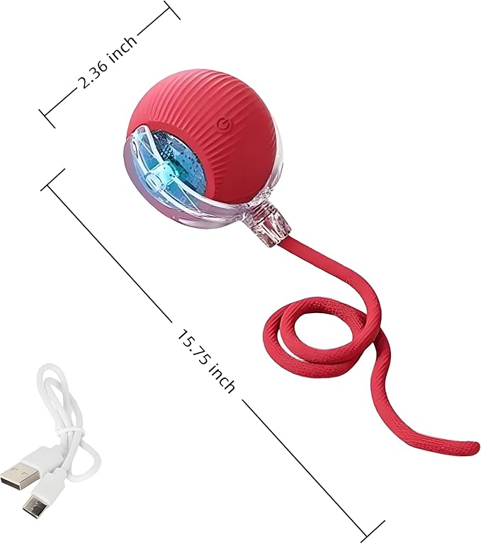 2025 New Speedy Tail 2.0 cat Toy，360° Automatic Smart Pet Toy Self Rolling Balls for Bored Indoor Cats，Speedy Interactive Cat Toy (Red)