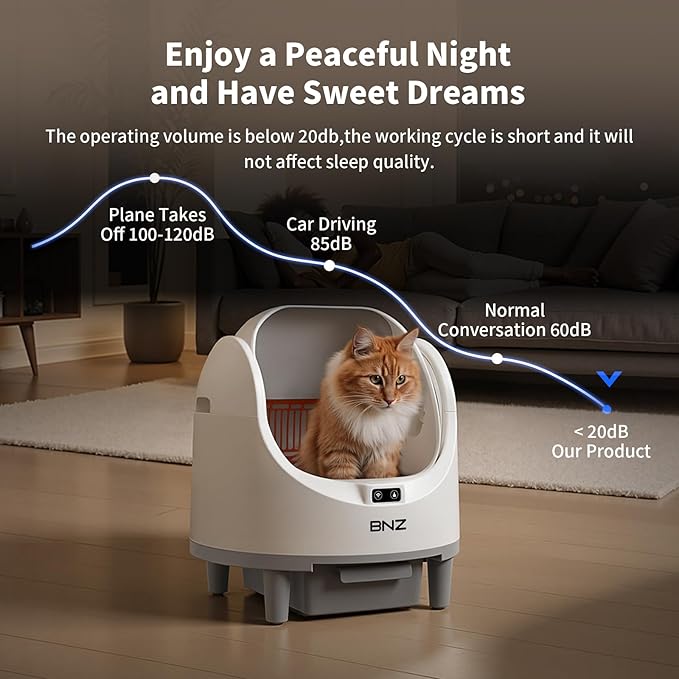 BNZ Self Cleaning Litter Box – Automatic Cat Litter Box for Multiple Cats | App Control, Safety Sensors, Open Top Design | Includes Scent Cartridge & Trash Bags