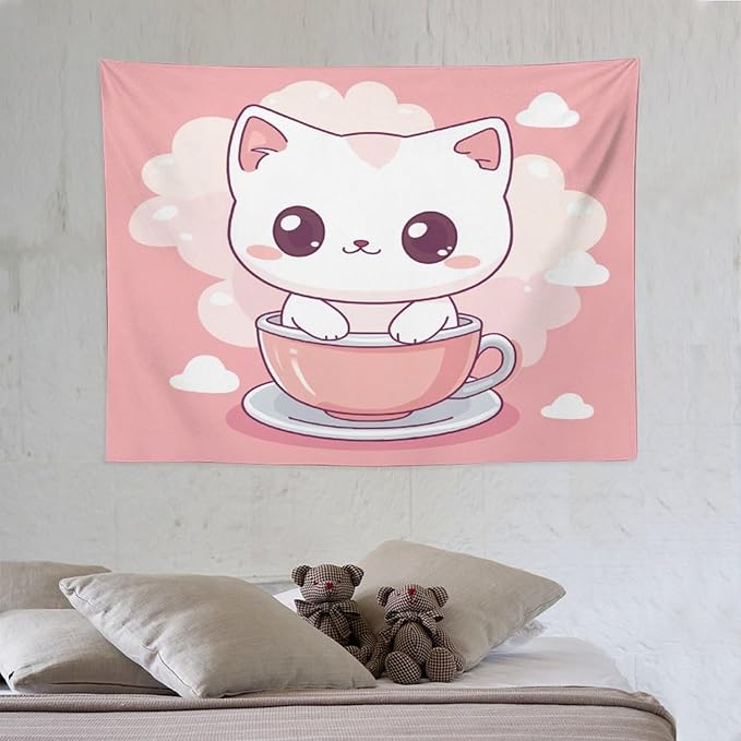 MaSiledy Kawaii Cat Wall Tapestries Cat Lover Gifts Tapestries for Bedroom Aesthetic Landscape Tapestry Home Decoration for Bedroom Living Room Dorm 30"x40" Tapestries for Bedroom Living Room Dorm