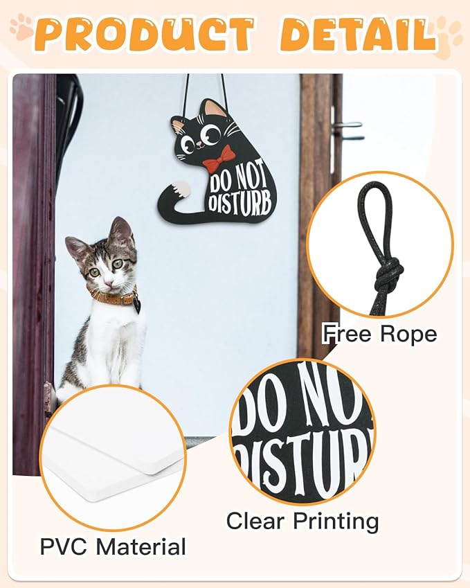 Putuo Decor Do Not Disturb Sign Welcome Please Knock, Cute Cat Door Sign Decor Reversible Double Sided Aesthetic Hanger Plaque for Room Front Door Porch Home Decor, Cat Lover Gifts Black