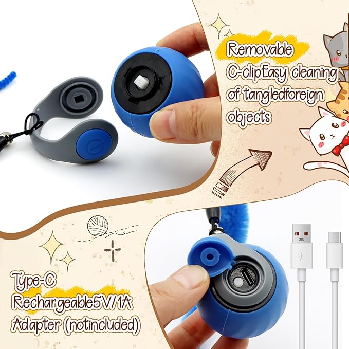 2PCS Interactive Cat Toys Ball,Newly Upgraded Speedy Tail Cat Toy with USB Charging,Automatic Smart Interactive Cat Toys for Indoor Cats with 6 Tails-Blue&Red