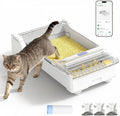 Open Top Automatic Self Cleaning Cat Litter Box, Extra Large Electric Cat Litter Box with APP Control Health Monitor, Smart Litter Tray for Multiple Cats, Anti-Pinch, Come with 20 Liners