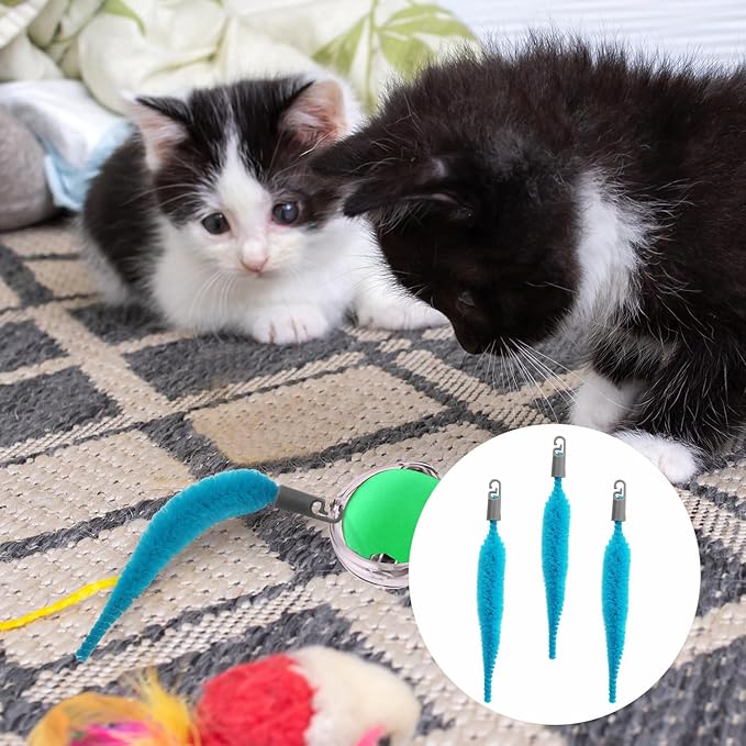 BOXOB 5pcs Cat Ball Toy Replacement Tails, Interactive Cat Toy Accessories Attachments Automatic Moving Ball Worm Refills Rope Compatible with 2.0 (Blue)