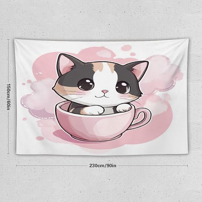 MaSiledy Kawaii Cat Tapestry's Wall Hanging Pink Smile Kitten Cat Face Meow Tapestry Aesthetic Landscape Tapestry Home Decoration for Bedroom Living Room Dorm 60"x90" Gift for Christmas