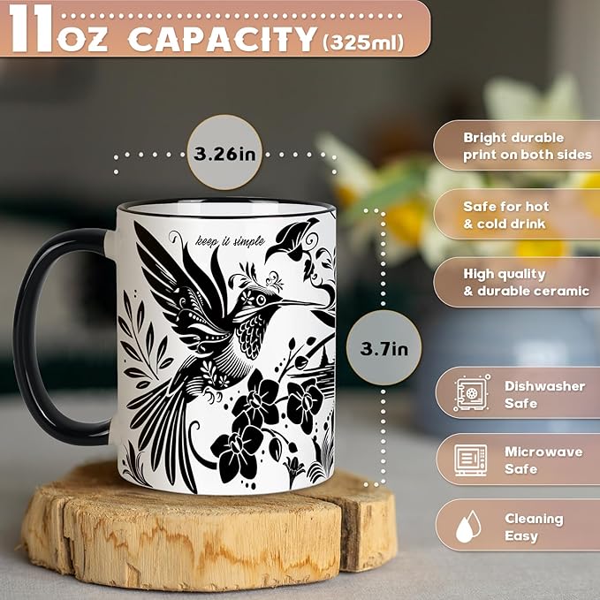 Hummingbird Gifts for Women 11Oz Hummingbird Mug, Mothers Day Birthday Gifts for Women, Boho Coffee Cup Birthday Gift, Graduation Gift, Ceramic Coffee Mugs Microwave & Dishwasher Safe
