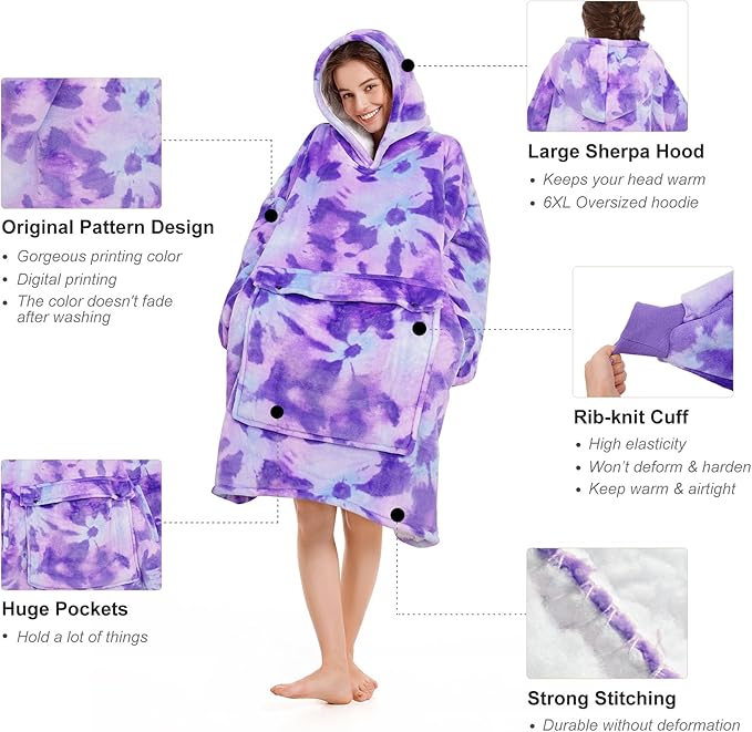Narecte Cozy Oversized Blanket Hoodie Wearable Blanket Adults Soft Hooded Blanket Hoodie Birthday Gifts for Women Christmas