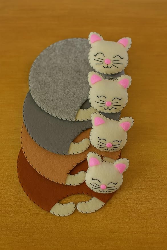 Cute Cat Coasters Valentine Gift Set – Funny Drink Mats for Women, Cats Mom Present, Unique Decor Idea, Gag Gift for Her, Stylish Coasters for Drinks, Cool Surprise for Cat Lovers and Home Use