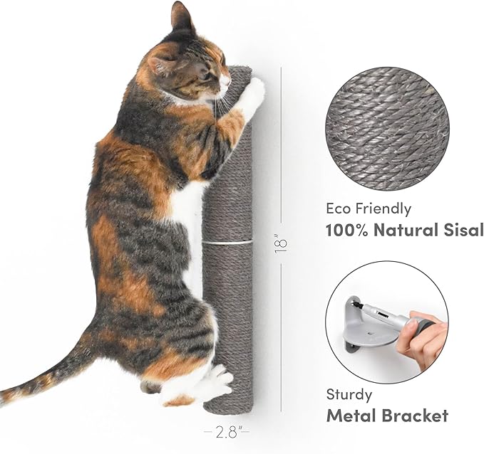 xympo 18" Compact Wall Mounted Cat Scratcher, Sisal Scratching Post - Grey