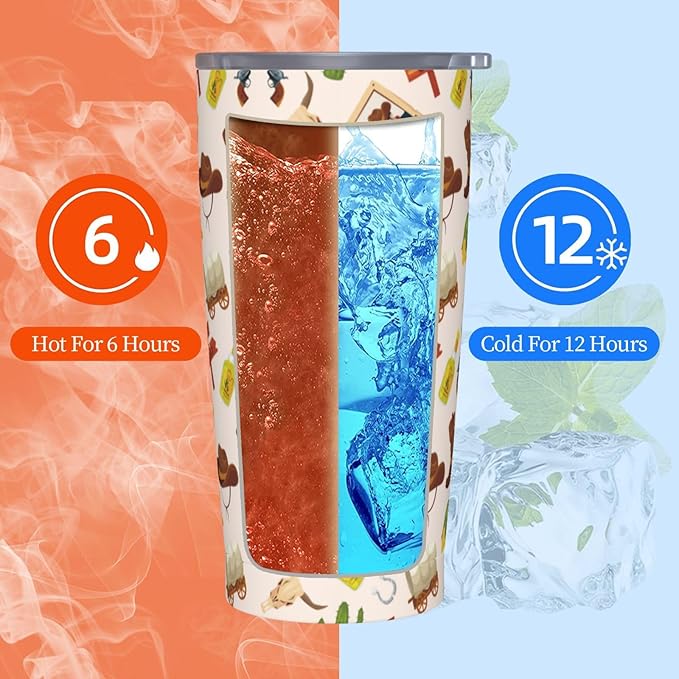Western Tumbler 20oz Boho Western Stainless Steel Insulated Tumblers with Lid and Straw Beige Travel Coffee Mug Tea Wine Cups Water Bottle Gifts for Women