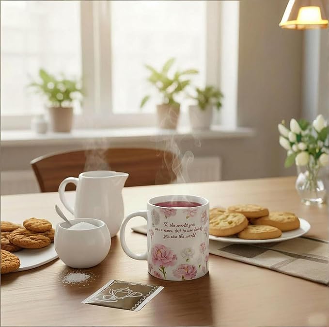 Mother's Day Mug Gift - Floral Ceramic Mug Boxed To The World You Are A Mom Porcelain Tea Coffee Cup and English Breakfast Tea Set for Mom Birthday Gift