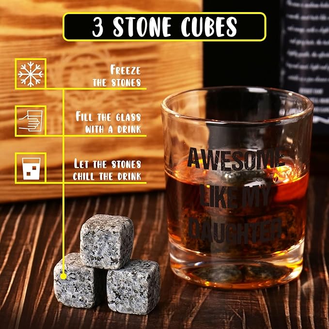 Ithmahco Awesome Like My Daughter Whiskey Glass - Funny Girl Dad Gifts, Funny Whiskey Glass White Elephant Gifts for Dad from Daughter, New Girl Dads Christmas Bourbon Glass Gag Gift