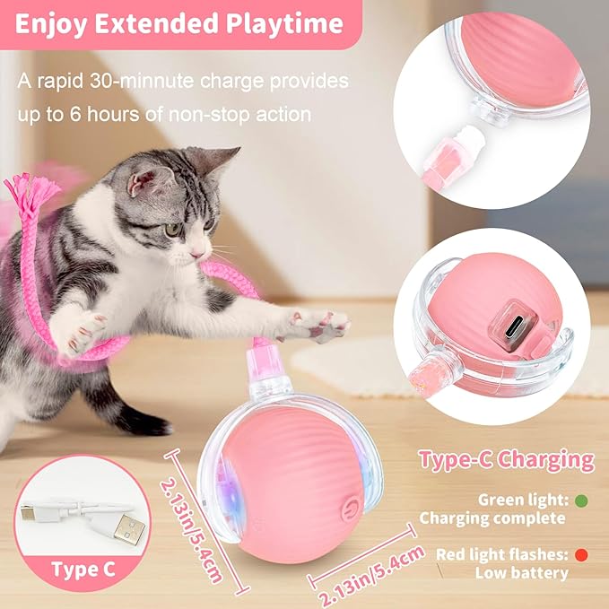 Interactive Cat Toys for Indoor Cats Smart Automatic Ball Rolling for Bored Kitten Pet Upgraded Speedy Moving Chase Dogs Toy Easter Gifts Pink
