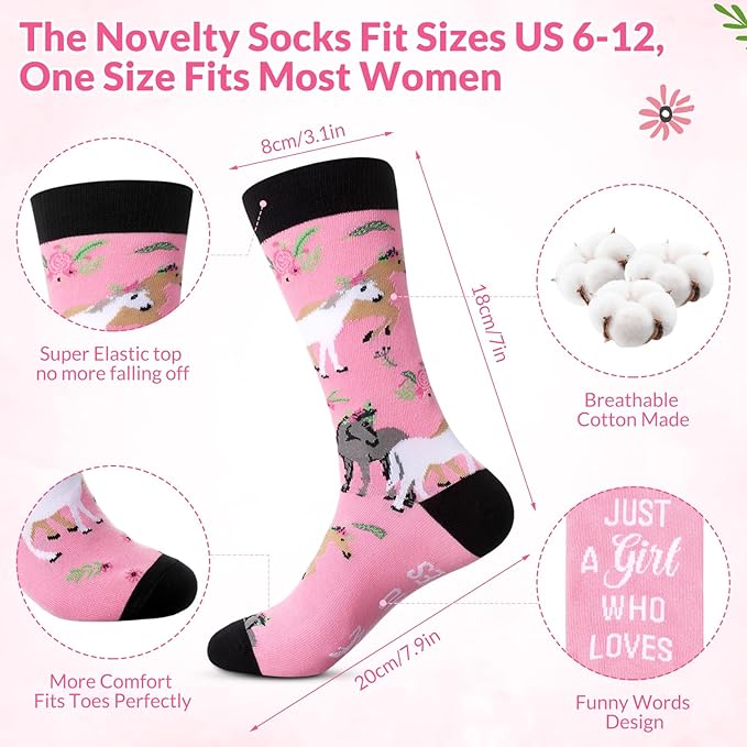 Funnymoom 2 Pack Horse Gifts Set Skinny Tumbler 20 oz Travel Coffee Mug Novelty Cute Animals Socks, Christmas Birthday Party Gifts for Horse Themed